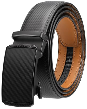 Meng Jiaran Men's Belt Black Leather Ratchet Belt, Trim to Fit
