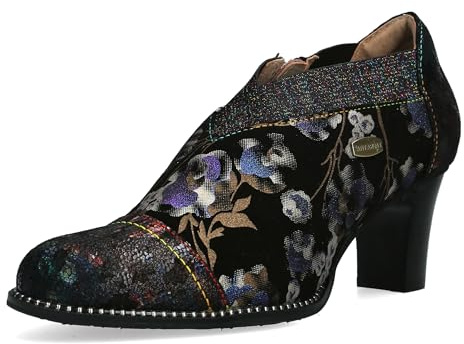 Laura Vita Damen Pumps Leder Hochfront mit Blumenmuster und Gummizug Elcodieo 42, Größe:40 EU, Farbe:Blau