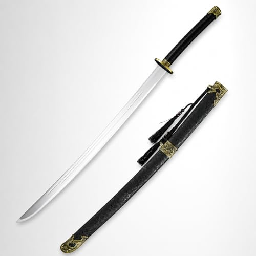 Samurai Katana - Handgeschmiedetes Japanisches Schwert aus Federstahl, 97.5cm - Echtes Schwert im japanischen Stil mit Massivholz-Saya, Klinge ungeschliffen