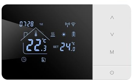 Erconsso Termostato Wifi – APP Wifi & Termostato di controllo vocale | Regolatore temperatura caldaia acqua – per casa, camper, hotel, interni, soggiorno, camera da letto, bagno, garage, cantina
