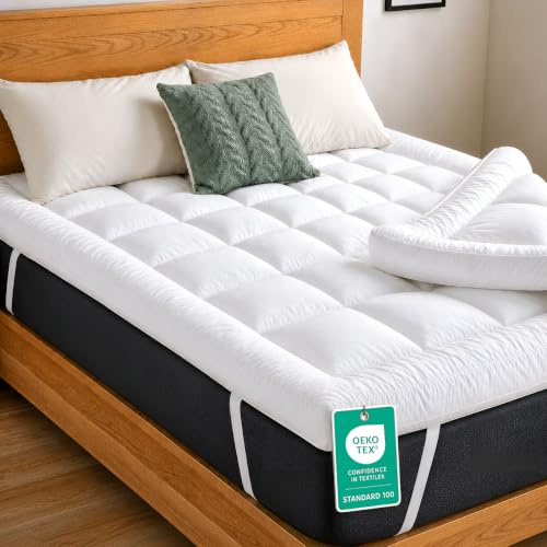 HNL® Luxury Hotel-Quality Mattress Topper Double Bed | 10cm Extra Thick Microfiber Double Mattress Toppers with Elastic Corner Straps, Deep Cooling Doubles Topper | Soft, Breathable & Machine Washable
