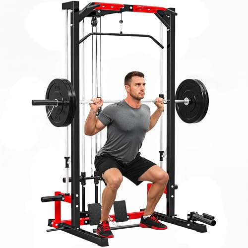 SPORTNOW Multi-Function Power Rack with Cable Crossover Machine, Pull Up Bar, Lat Pull Down System, Squat Rack, Barbell Bar, Landmine, Plate Storage Posts for Home Gym Workout