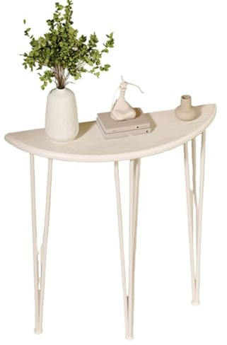 Labasuan Mesa Consola de Media Luna de Estilo Moderno de Mediados de Siglo, Mesa Auxiliar Estrecha de 3 Patas para sofá, Mesa Auxiliar de Madera Maciza, para recibidor(White,100cm)