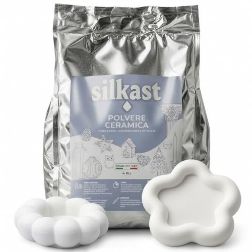 SILKAST Polvere Ceramica 4 kg – Gesso Alfa Premium Effetto Porcellana | Gesso Ceramico Extrabianco Colorabile per Stampi Silicone e Home Decor | Made in Italy