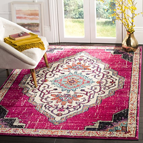 Safavieh Boho Teppich für Wohnzimmer, Esszimmer, Schlafzimmer - Monaco Collection, Kurzer Flor, Pink und Multi, 122 X 170 cm