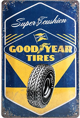 Nostalgic-Art Retro Blechschild, 20 x 30 cm, Goodyear – Super Cushion | Original Lizenzprodukt (OLP), aus Metall, Vintage Design, Blechschilder Sprüche, Reifen-Deko, Geschenk-Idee für Motor-Fans