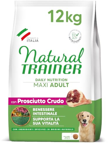 Natural Trainer Adult Maxi torrfoder för hundar med rå skinka och ris, 12 kg
