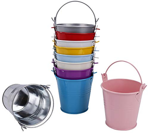 Mini Eimer Bunt Gastgeschenk Hochzeit Party Taufe Süßigkeiten Bonbons Tischdeko Bonboniere Mit Tragegriff, 10 Pack/7,5 cm Höhe für Votivkerzen, Schmuckstücke, Mini Blumentopf Garten Container