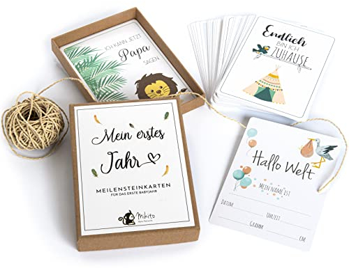 Baby Meilensteinkarten für Junge und Mädchen, als Geschenk zur Geburt/ zur Babyparty für werdende Eltern. Mit 40 Karten können Mama + Papa Meilensteine im 1. Babyjahr einfangen + ihr Glück teilen