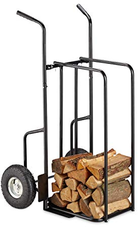 Relaxdays Carrello XL per Legna, in Metallo, con 2 Ruote Grandi, Fino a 200 kg, per il Trasporto e lo Stoccaggio, Nero