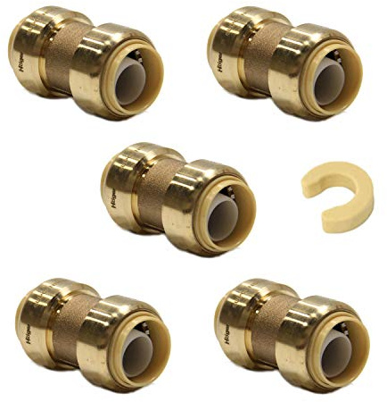 (Pack of 5) EFIELD 3/4 Inch Straight Coupling Push-Fit Fitting to Connect Pex, Copper, CPVC with a Disconnect Clip,(PF008-5PCS)