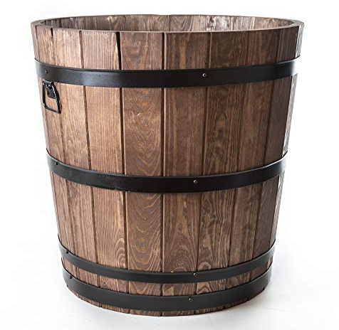 Holzfee Pflanzkübel rustikal rund Ø 58 x 60 cm Holz Kiefer Walnuss Dunkel | Kiwal 5860 D