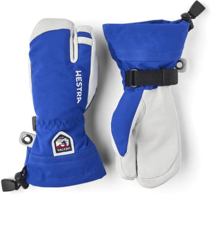 HESTRA Jungen Kid's Army Leather Heli Ski 3 Finger Handschuhe Blau/Grau 7