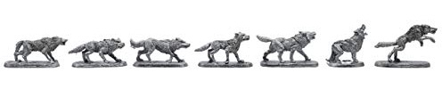 IRON WIND METALS 7 Piece Wolf Pack Set - 100% Lead-Free Pewter - Classic Fantasy Miniatures for 28mm Table Top Games - Made in USA - RAL Partha Miniatures