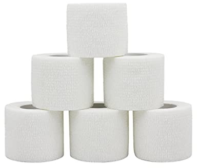 Kohäsive Bandage Haftband Blau, Selbstklebend für Sport und Handgelenk (5 cm, 6 Rollen, Weiß)