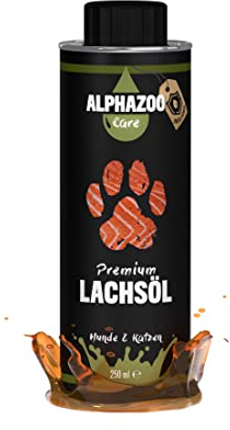 alphazoo Lachsöl für Hunde 250 ml – kaltgepresstes Omega‑3 & ‑6 Fischöl aus Norwegen, Barf‑geeignet, Fellpflege, natürlich & in Deutschland abgefüllt