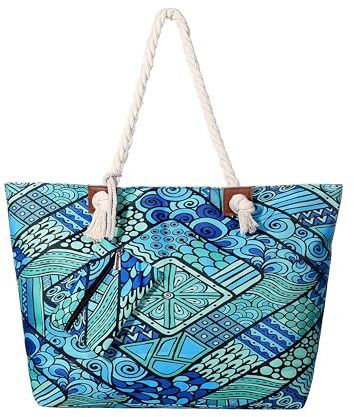 DonDon Strandtasche mit Reißverschluss, Große Strandtasche XXL, Shopper Tasche Damen - Praktische Beach bag Umhängetasche Damen Badetasche für Strand und Meer