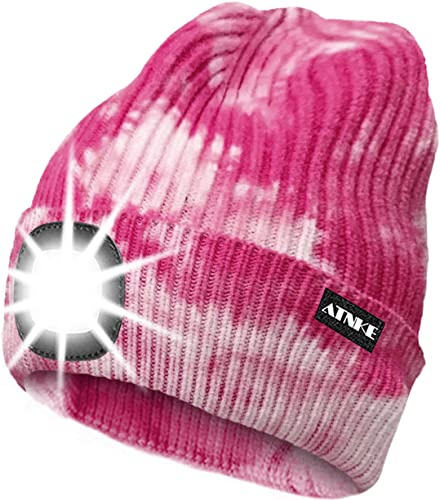 ATNKE LED Beleuchtete Mütze,Wiederaufladbare USB Laufmütze mit Licht Extrem Heller 4 LED Lampe Winter Warme Stirnlampe für Herren und Damen Geschenke