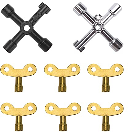 VooGenzek 8 Stück Werkzeug Schlüssel-Set, Universalschlüssel für Klempner, 4-Wege Service-Kreuz Schlüssel, Dreieck Schlüssel, Verwendet für Stromzähler, Wasserzähler, Gaszähler, Heizkörper