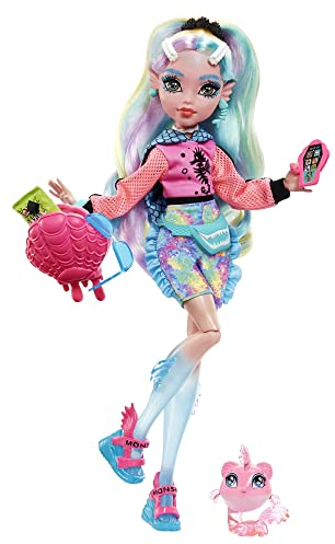 MONSTER HIGH Lagoona Blue Puppe - Pink Hoodie, Batik-Bikeshorts, Plateausandalen, Flossen, Zubehör, für Kinder ab 4 Jahren, HHK55