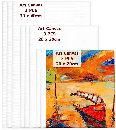 Koncci Leinwand zum Bemalen - 9 Stück(20x20, 20x30, 30x40 cm) Leinwand Set aus Baumwolle, Multi-Größen Canvas Painting, Leinwände für Acrylfarben Anfänger Studentin Künstlerin (Nicht Keilrahmen)
