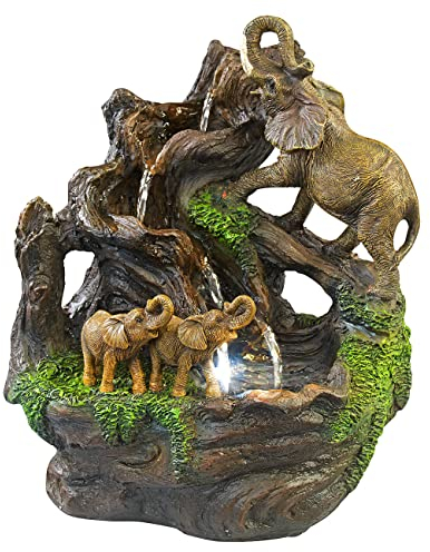 infactory Brunnen Zimmerbrunnen: Beleuchteter Zimmerbrunnen Elefanten mit LED und Pumpe (Tisch, Wasserfall mit Licht, Elefant)
