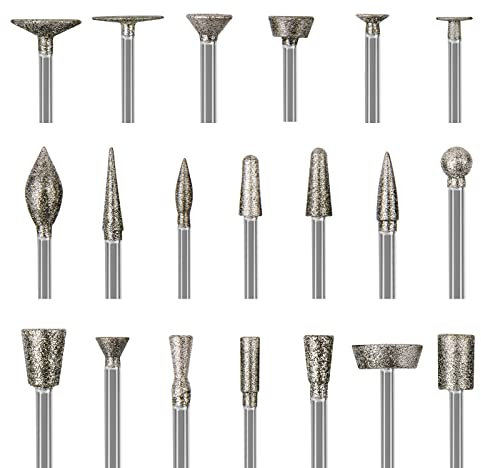Stensnideri set diamantborrkronor kompatibla med Dremel, 20 st poleringssatser roterande verktyg tillbehör med 1/8 tum skaft för snideri, gravering, slipning, sten, stenar, smycken, glas, keramik