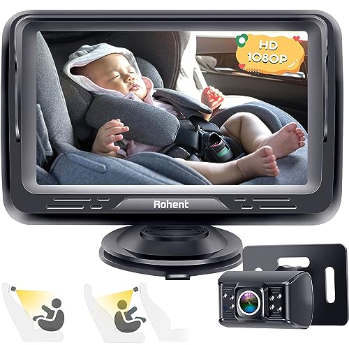 Baby Car Camera HD 1080P Baby Car Mirror 5 Mins Easy Installation Crystal Night Vision Infant Travel Safety Kit Rohent N06, Black, 4.3 Inch Screen