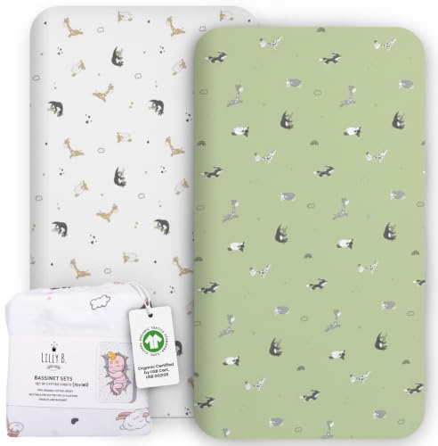 Lilly B. Bio-Baumwolle GOTS 2 Spannbettlaken für Kinderbetten, kompatibel mit Next2me, Snuzpod und Allen Beistellbetten, Mini-Kinderbett bis 140 x 70 cm, Packung mit 2 Laken