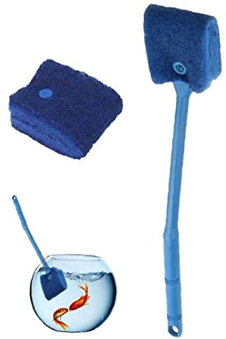 vepoty 1pc Double Sided Cleaning Brush Fish Tank Aquarium Algae Removal Brush with Replacement Sponge Tool