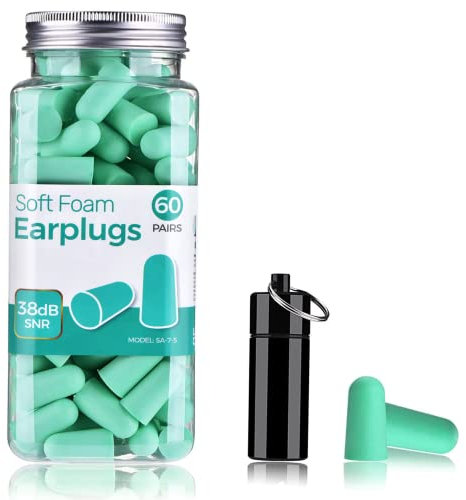 Ear Plugs for Sleep, Super Soft Foam Ear Plugs, 38 db Highest SNR, 60 Pairs Reusable Foam Earplug, One Size Fits virtually Every Wearer for Sleeping, Travel, Motorcycle, Loud Noise etc-Tiffany Green