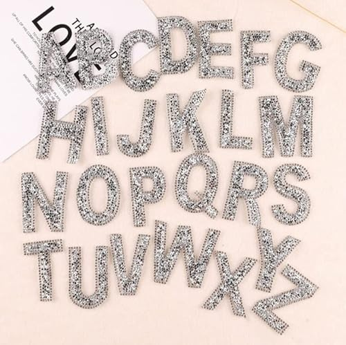 26 Stück Glitzer Strass Alphabet Buchstaben Aufkleber Selbstklebend ABC A-Z Wörter Aufkleber für DIY Handwerk Supplies (Silber)