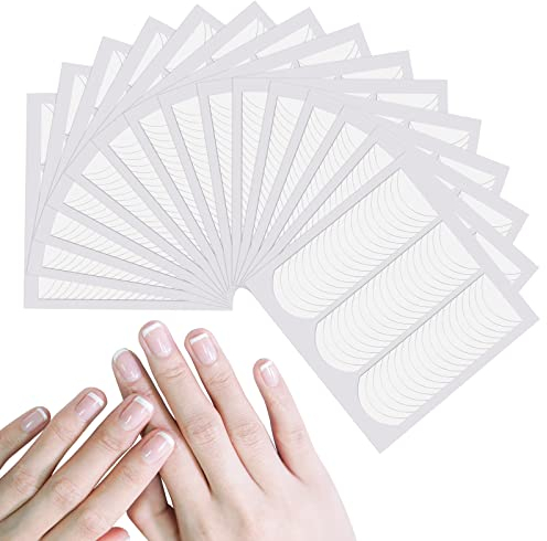Hanyousheng 1350 Stück French Maniküre Aufkleber, 25 Blatt French Nails Schablone, Selbstklebende French Tip Guides Nagelaufkleber, French Nail Sticker für Maniküre Dekoration DIY Werkzeuge