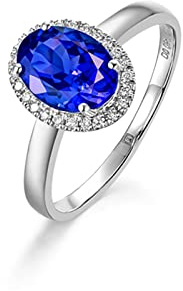 AMDXD Echt Gold, Damen Echtschmuck Ring Weißgold Au750, Blau Tansanit 1.36ct Hochzeitsring Partnerringe Freundschaftsringe Klassischer Frau Ringe mit Diamant Gr.54 (17.2)
