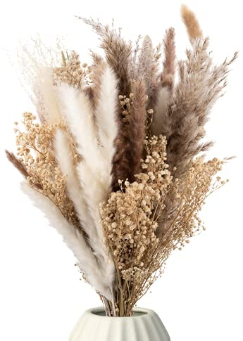 Mia Milano Trockenblumen Strauß mit echtem Pampasgras und Eukalyptus I Getrocknete Blumen Deko Wohnzimmer I Boho Blumenstrauß aus getrockneten Naturprodukten