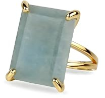 Anillo Grande de Aguamarina - Anillos de Oro de 14k Hechos a Mano para Mujeres - Anillos de Moda, Joyas de Declaración y Regalo para Damas