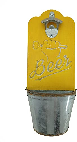 TBQ Cerveza Soda Abrebotellas Vintage Montado de Pared Botellas,Sacacorchos,Abrelatas Colgante y Tenedor de la Tapa,Ideal para Bares,Fiestas,Accesorios,Cocina Casera,Excelente Mejor Regalo (Amarillo)