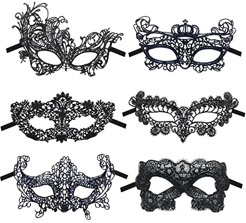 GWAWG 6 Maskerade Masken, Karneval Party Maskerade für männliche und weibliche Paare, weibliche venezianische Masken, Spitzenmasken, Halloween Karneval Abendkleid Ball Masken