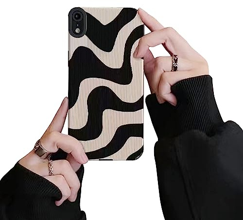 Ownest Handyhülle Kompatibel mit iPhone XR Hülle Fashion Wave Simple Cute Zebra Stripes Aesthetic Muster Wellen Design Men Frauen Mädchen TPU PC Weiche Silikon Kamera Schutzhülle