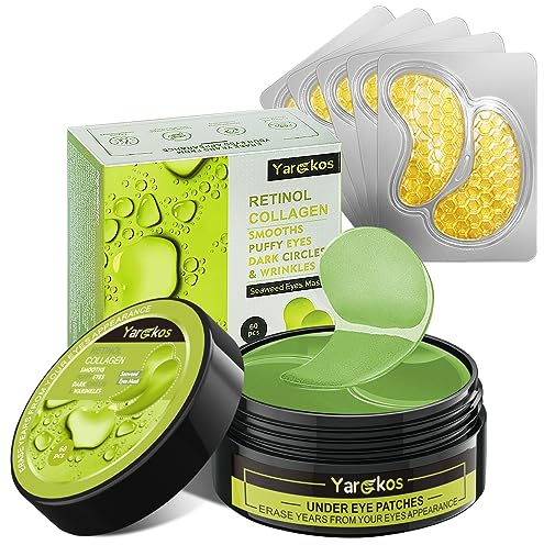 60 cerotti verdi per gli occhi con 5 mascherine per gli occhi dorate 24 carati, 30 paia di mascherine per occhiaie gonfie per il trattamento degli occhi, cuscinetti in gel di collagene idratanti per