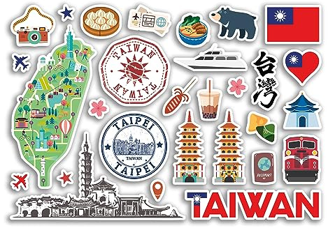 A5 Sticker Sheet Taiwan Landmarks Vinyl Stickers - Taipei Country Asia Map Airport Stamps Skyline Flag Travel Holiday City Aesthetic #80821