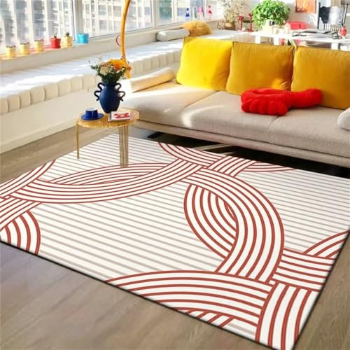 RUGMRZ Teppich Babyzimmer Fleckerlteppich Rechteckiges Wohnzimmer mit roten Linien und Anti-Milben Maßnahmen dekoriert Teppich Außen 200X300CM