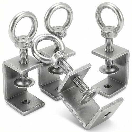 QWORK® 4Pcs 304 Stainless Steel Lifting Rings C Clamp, Heavy Duty C-clamp, for Home Improvement and Automotive Repair