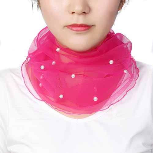 Whakano Damen Elastisches Netz Loopschal mit Perlen,Loop Schal Schlauchschal Halstuch,Rundschal,Schal Thin Sommer,Elegante Schal Tuch Geschenk für Frauen,Rosenrot