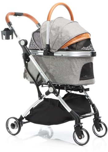 Fudajo 2in1 Hundebuggy zusammenklappbar in Grau, Hundewagen aus Aluminium mit Abnehmbarer Hundetragetasche, für kleine bis mittlere Hunde und Katzen
