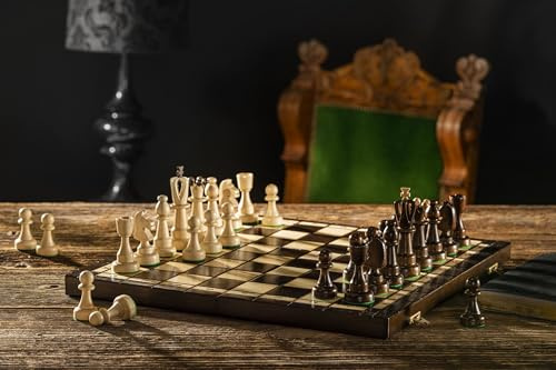 Sunrise Chess & Games Traditionellt universalschackspel AS 42 x 42 cm, klassisk Stauntondesign, trä