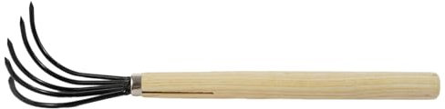 ERYUE 5-Klauen-Rechen-Handgrubber mit langem Holzgriff, biegefestes Garten-Handrechen-Werkzeug, ideal zum Lösen oder Jäten von Erde