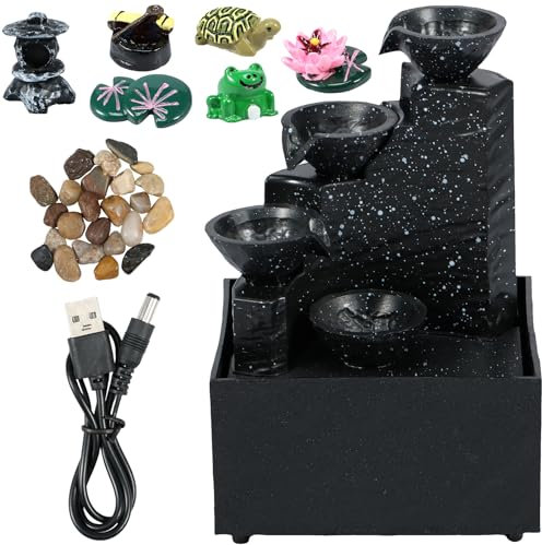 Tabletop Fountain Water Feature LED Lights Decorative Tabletop Waterfall Decor Relaxation Meditation Desktop Fountain Creative Tabletop Fountain Landscape with Resin Ornaments for Bedroom Living Room