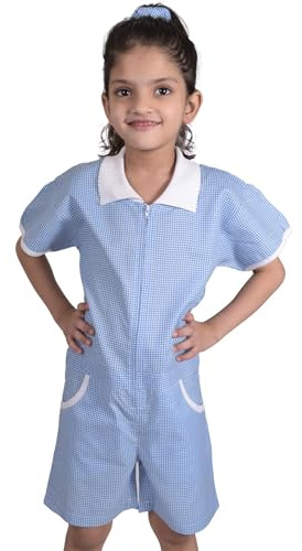 A2Z 4 Kids Flickor Enhetlig Skola Lekdräkt Mjuk Bekväm Gingham - UF Playsuit 855 Blue 13-14