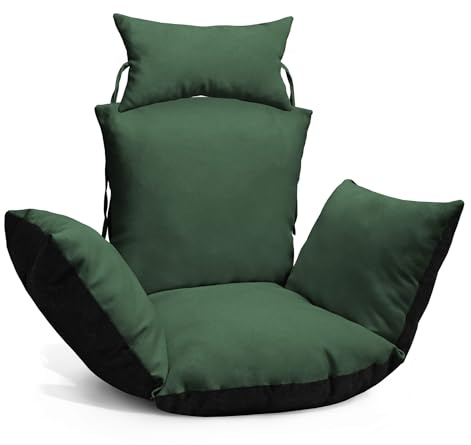 MG Design Cojín para Silla Colgante Huevo en Verde - de Tejido Resistente, con Suave Relleno, con reposacabezas con Cuerdas para Atar - cojín para Columpio Jardin Exterior, balancin de Jardin